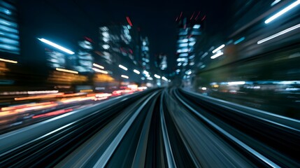 Obraz premium Dynamic transportation through a luminous cityscape at night creates an adventurous and exciting mood