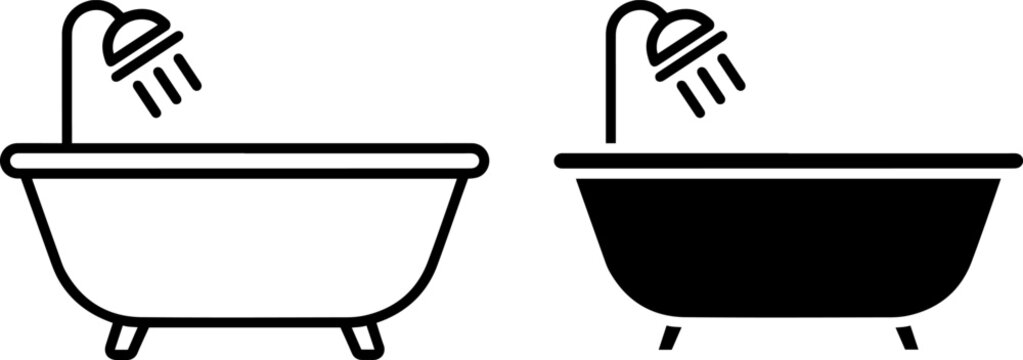 Bathtub with shower head icon set
