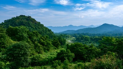 Obraz premium Vibrant scenic travel destination captured under clear midday sun evoking an exploratory and adventurous mood