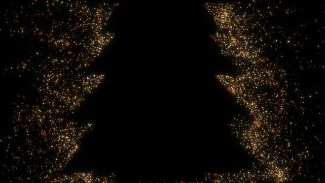 Golden Particle abstract Christmas Tree silhouette frame minimalist festive background for Christmas celebration banner template