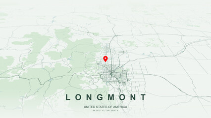 Modern minimalist vector map of Longmont, Colorado, USA. High-quality scalable illustration of Longmont city grid, St. Vrain Creek waterfront for posters design. © AliRza