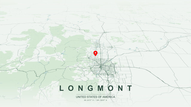 Modern minimalist vector map of Longmont, Colorado, USA. High-quality scalable illustration of Longmont city grid, St. Vrain Creek waterfront for posters design.