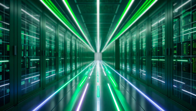 Sustainable cloud computing data center with green digital infrastructure and energy efficient server technology supporting intelligent data processing and future ready innovation