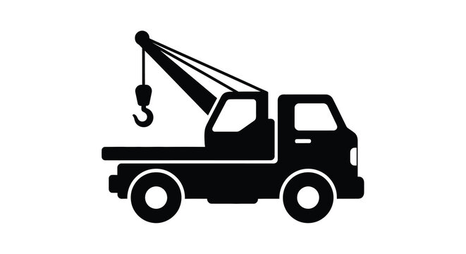 Tow truck with crane and hook black silhouette