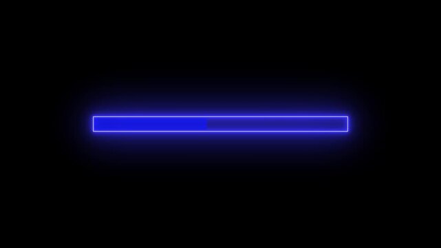 Glowing neon loading bar process animation on black background 4k video