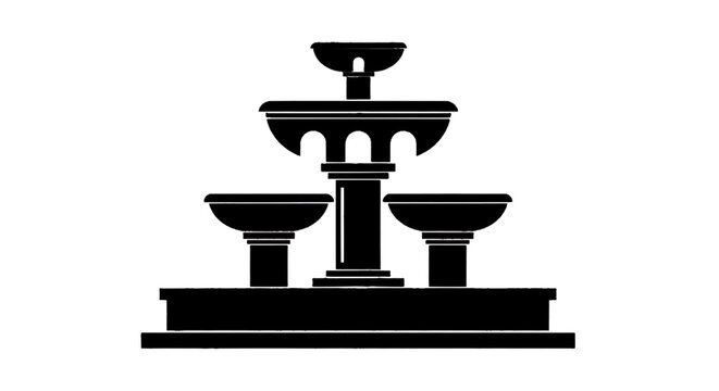 Minimal black silhouette icon, simple flat vector, bold black shape, no, no shading black silhouette of a multitiered fountain on a, flat icon style