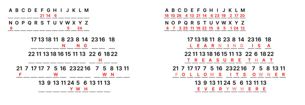 Coded message where each letter replaced by number, cryptogram with solution path, logic puzzle for developing reasoning