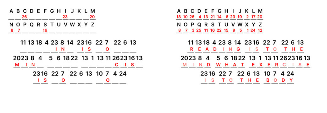 Digit cipher cryptogram with frequency analysis required, numbers instead letters, brain training workbook for adults