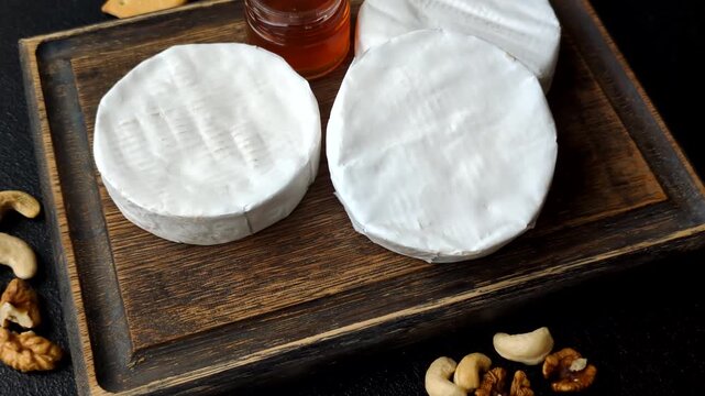 Brie or Camembert cheese is a white, round shape for baking and melting. Camembert cheese as a food background for your design
