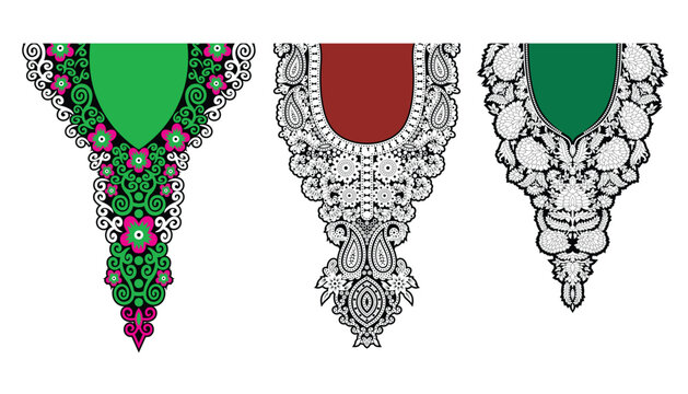 Traditional Asian Women dress neck design vector illustration art