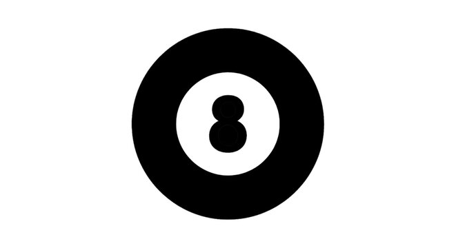 Minimal black silhouette icon, simple flat vector, bold black shape, no, no shading black 8ball on a, flat icon style