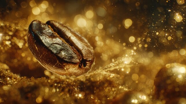 Close up of a single gold coffee bean.