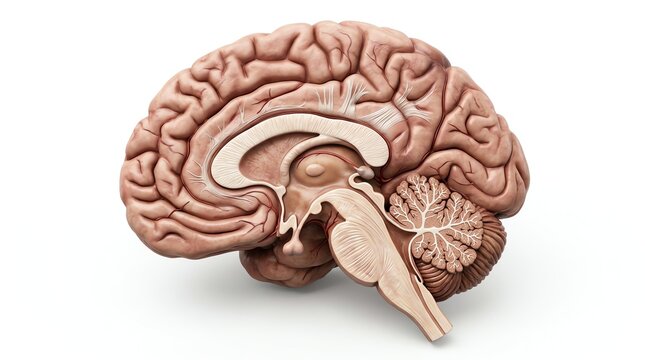 Detailed Illustration of Human Brain Anatomy and Structure.