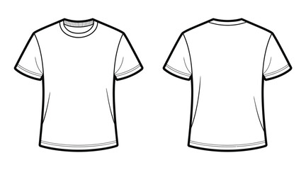 Naklejka premium Vector technical fashion flat sketch T shirt, front and back mockup views on transparent background for apparel design.