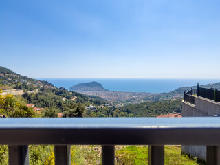 Fototapeta premium Panoramic view of Alanya and Mediterranean Sea from hillside terrace, Türkiye
