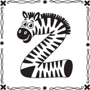 Fun zebra shaped number two cartoon isolated on transparent background, Vector, illustration