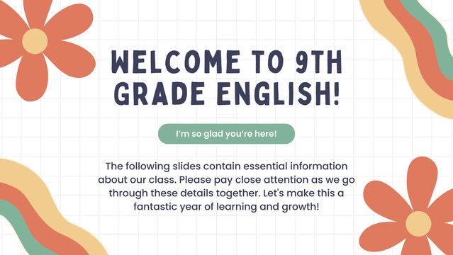 Education Presentation Class Syllabus in Green Yellow Orange Retro Floral Style 