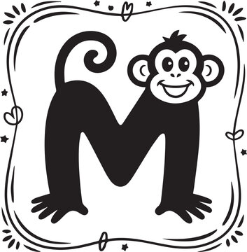 Smiling monkey letter m illustration isolated on transparent background, Vector, illustration