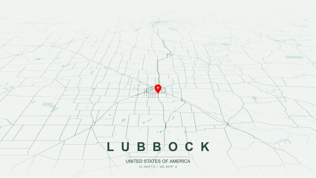 Modern minimalist vector map of Lubbock, Texas, USA. High-quality scalable illustration of Lubbock square city grid, Interstate 27 for posters design.