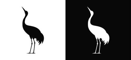 Obraz premium Crane Bird Silhouette Vector, Elegant Heron Logo Icon, Minimal Wildlife Avian Symbol for Premium Branding