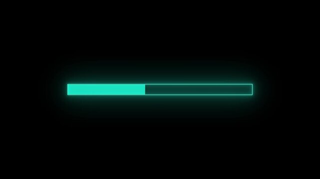 Glowing neon loading bar process animation on black background 4k video
