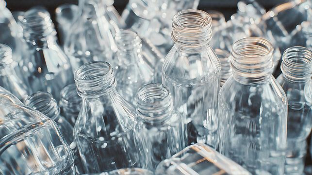Background of many clear empty plastic bottles prepared for recycling and environmental reuse.