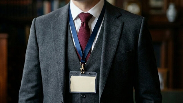 Business Professional Wearing ID Badge in Corporate Office Environment