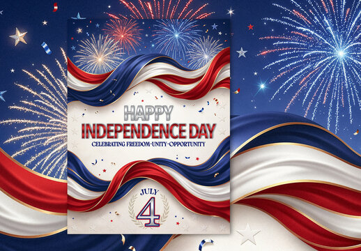 Happy 4th of July Fireworks Ribbon Flyer Template Layout