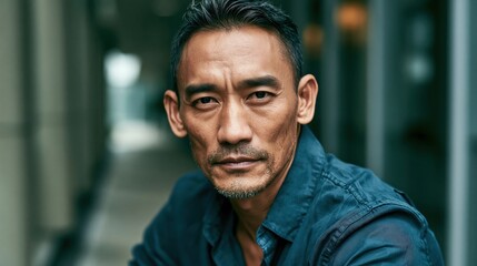 Obraz premium Neurodiversity Workplace Middle Aged Vietnamese Slim Man In Soft Light
