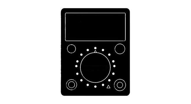Minimal black silhouette icon, simple flat vector, bold black shape, no, no shading digital multimeter icon, electronic measurement tool for voltage and current on a, flat icon style
