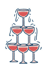 Obraz premium Champagne Tower Overflowing Toast Hand Drawn