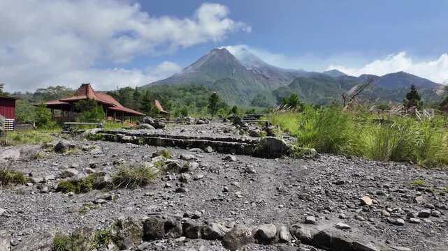 Mount Merapi volcano peak with scenic Landscape