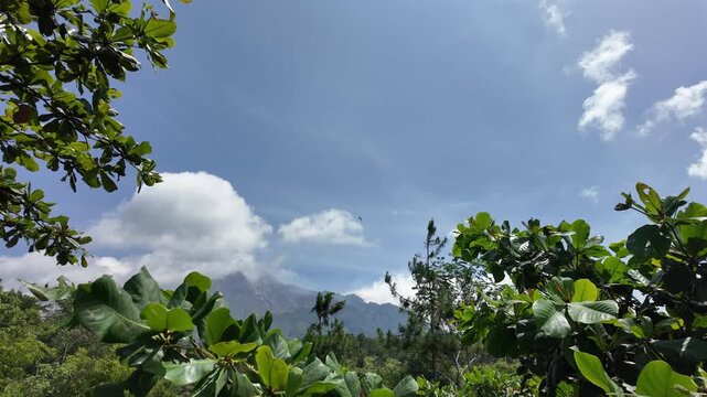 Mount Merapi volcano peak with scenic Landscape