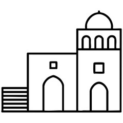 Fototapeta premium Simple Middle Eastern Building Outline Featuring Geometric Forms Dome And Elegant Arch Details Isolated on a Transparent or White Background