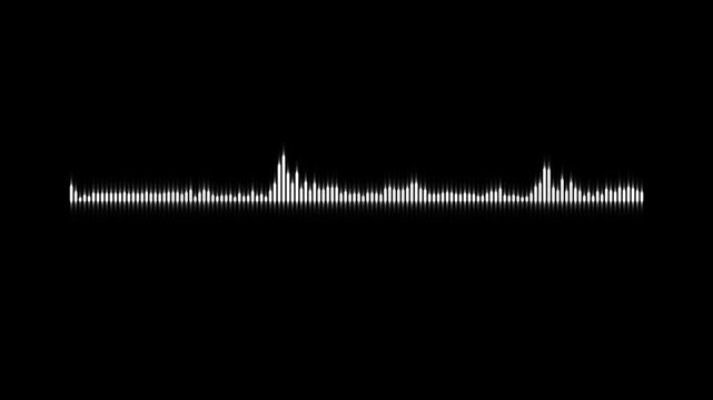 Digital sound waveform spectrum animation on isolated black background, modern music waves oscillation with particles, unique white sound waves meter for futuristic multimedia production, 4k video