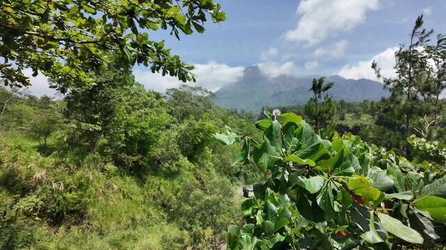 Mount Merapi volcano peak with scenic Landscape