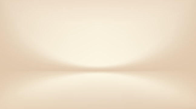 Soft beige studio background with golden light gradient. Premium 3D bg featuring warm cream and ivory tones, perfect for luxury product. Vector Illustration