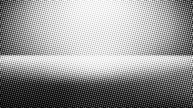 Monochrome halftone pop art pattern, black and white checkered gradient background, abstract dots texture
