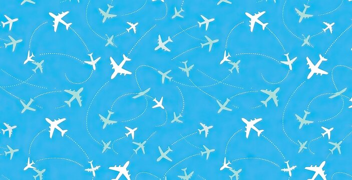Blue background with many white airplane icons