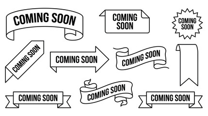 Fototapeta premium Coming soon ribbon banner set text new advertising sign.