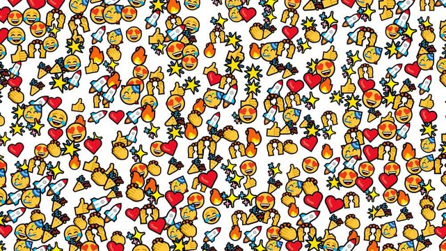 Emojis and social icons exploding on white background