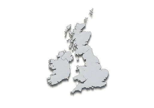 Gray United Kingdom map on white background, 3D illustration