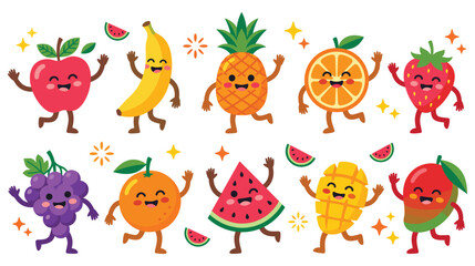 Cute dancing fruits, happy characters, kids design. © GW