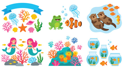 Ocean animals and underwater life collection elements. © GW