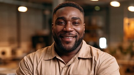 Fototapeta premium Neurodiversity Workplace Young Ghanaian Plus Size Man In Quiet Room