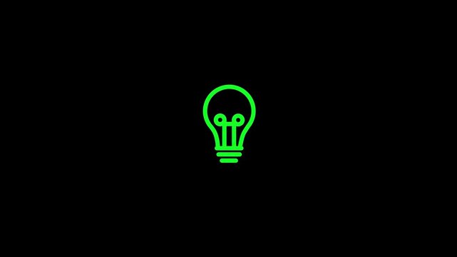 Glowing Light Bulb Icon Animation on Black Background &ndash; Creative Idea and Innovation Concept