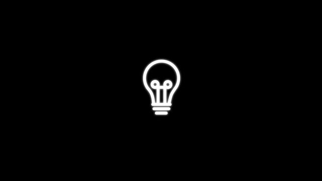 Glowing Light Bulb Icon Animation on Black Background &ndash; Creative Idea and Innovation Concept