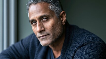 Fototapeta premium Neurodiversity Workplace Middle Aged South Asian Man With Calm Focus