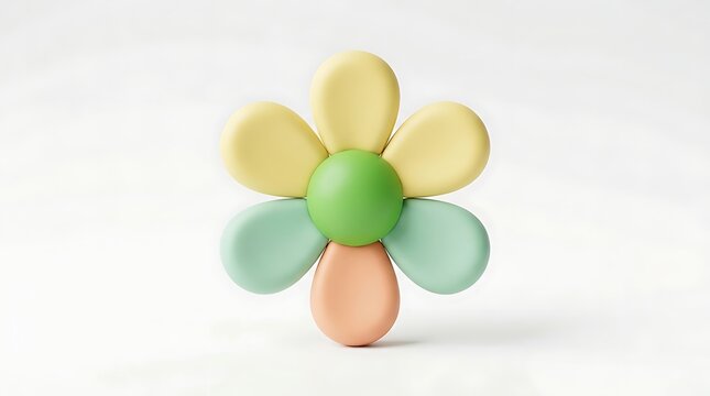 Colorful toy flower with pastel petals and green center