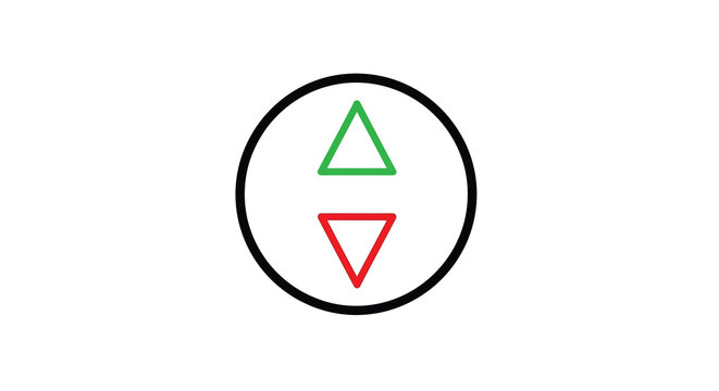 Up and down arrows within a circle flat vector graphic